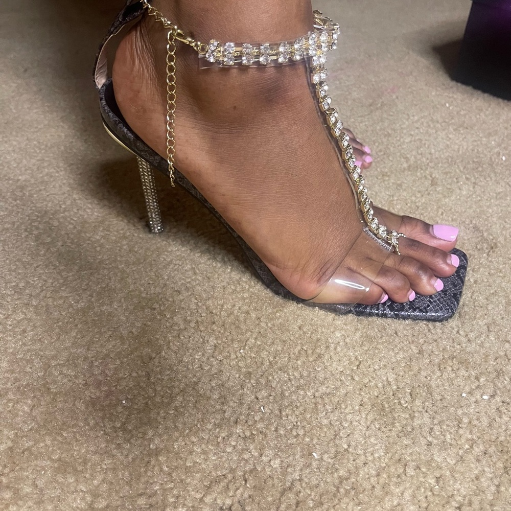 Miss Lola Clear and Gold Chain Heels
